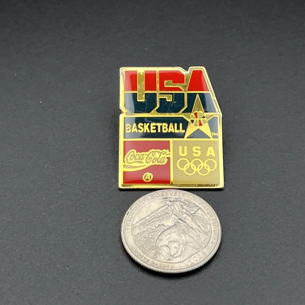 Vintage‎ Olympic Games Coca-Cola Coke Team USA Basketball Lapel Hat Pin